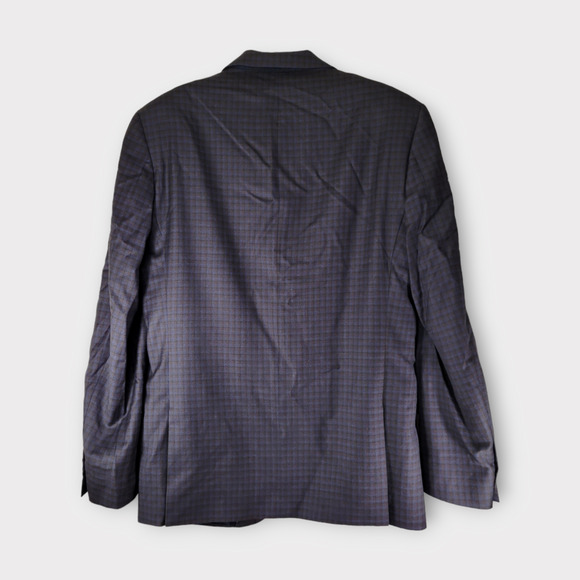 Daniel Hechter Paris 42L Wool Polyester Viscose Navy Blue Plaid Two-Button Front - Picture 2 of 12